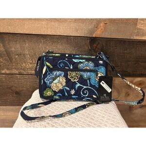 NEW Bella Taylor Quilted Tote Wallet Built In Shoulder Bag Purse Navy Paisley